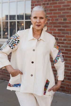 White shirt/jacket with collage details