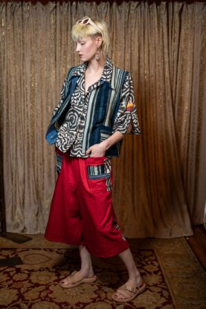 Mud cloth vest with shibori detail